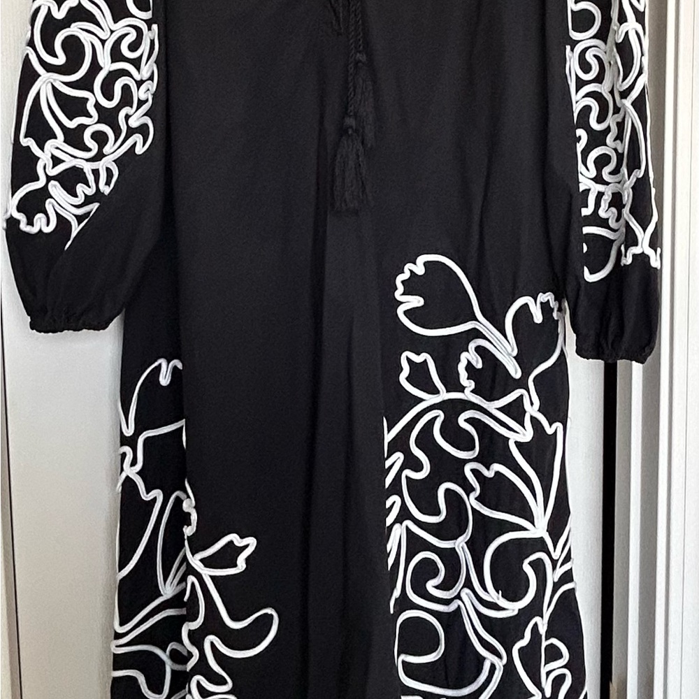 CHICO’s Plus (Size 3) Black and White Cotton Maxi Embroidered Dress - Picture 5 of 10